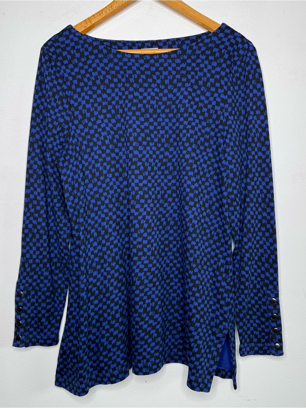Chico’s Blue & Black Checked Tunic Top - Size Large